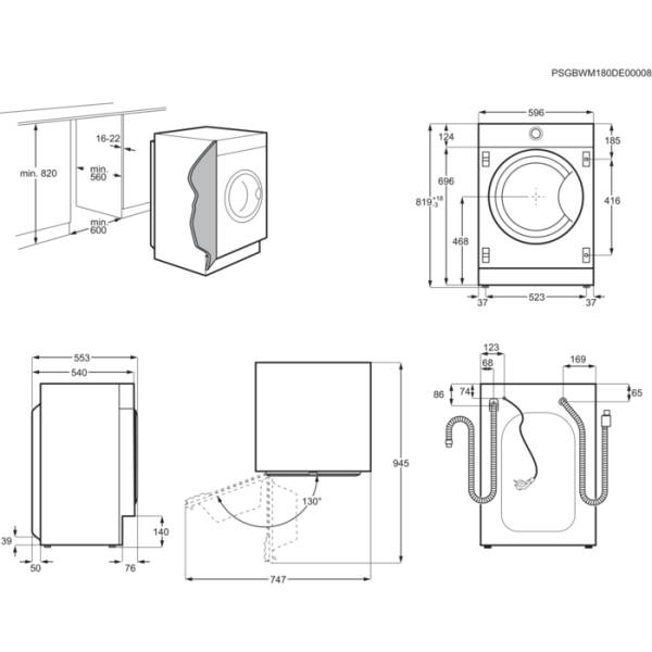 AEG L7 WEG74 BI lave-linge séchant encastrable entièrement encastré 60 cm